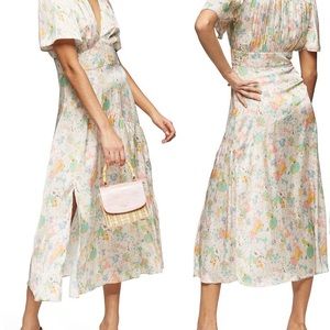 Topshop Willow Angel sleeve satin midi dress